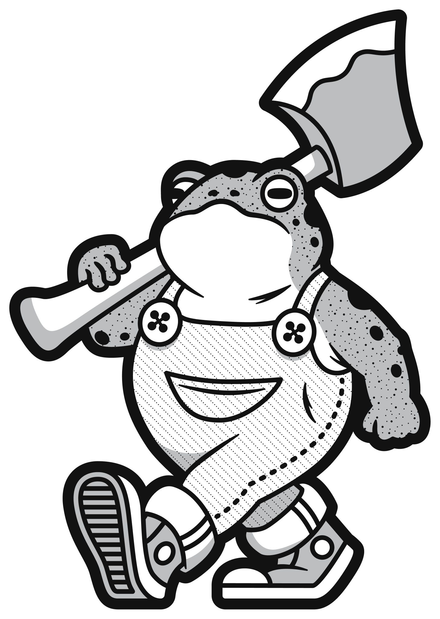 Illustration of a frog holding an ax