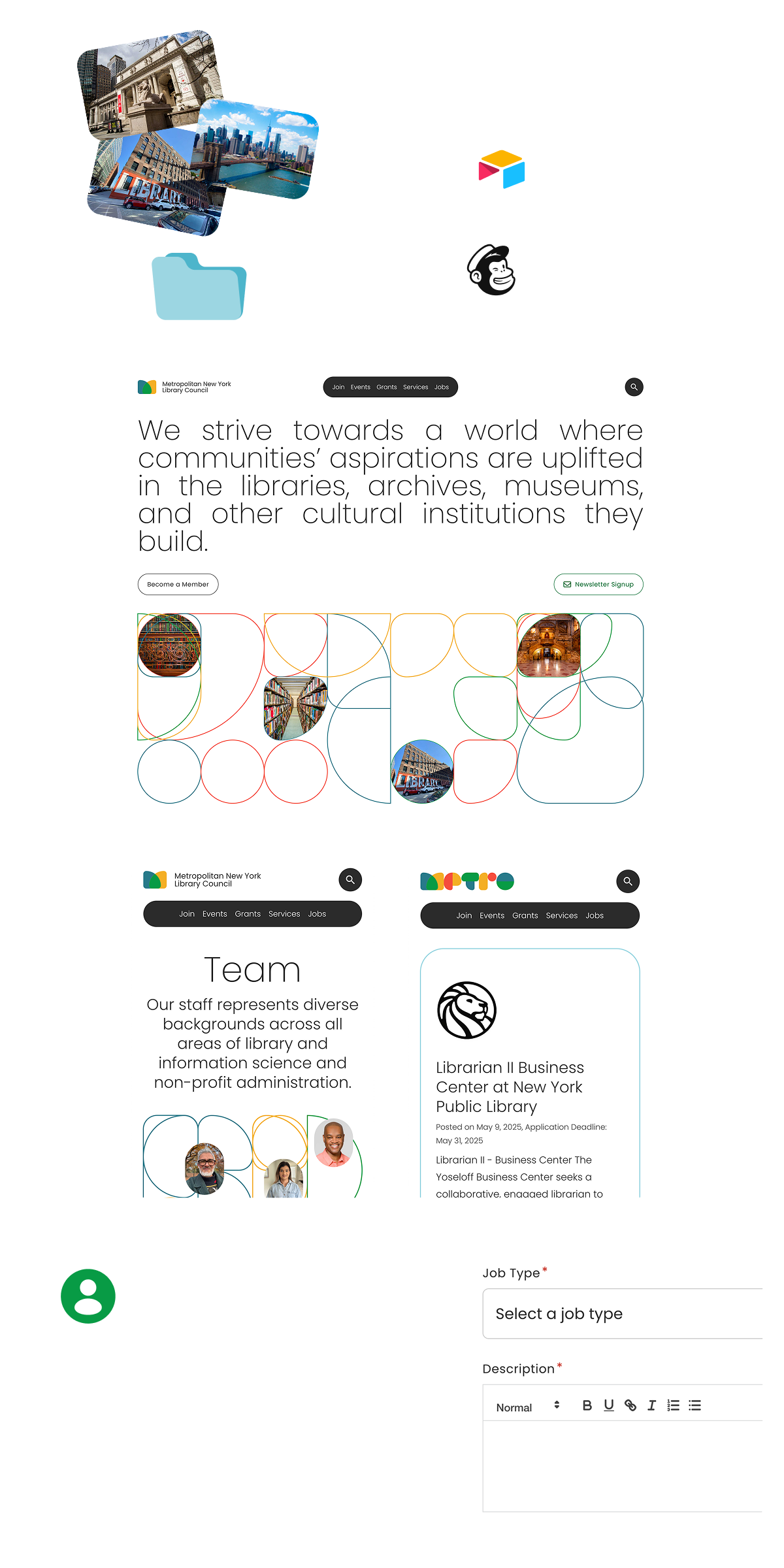 A digram of the website highlighting modurlar information architecture, 3rd party service integration, and WYSIWYG interfaces.