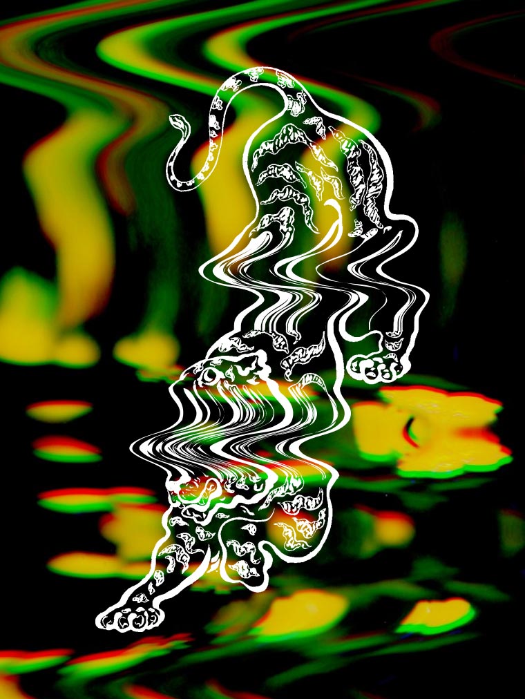 a remix of an original tiger print with warping distortion