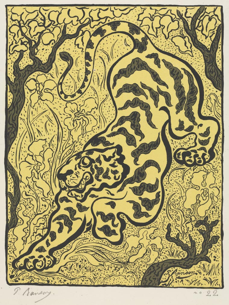 a stylized print of a tiger in the jungle